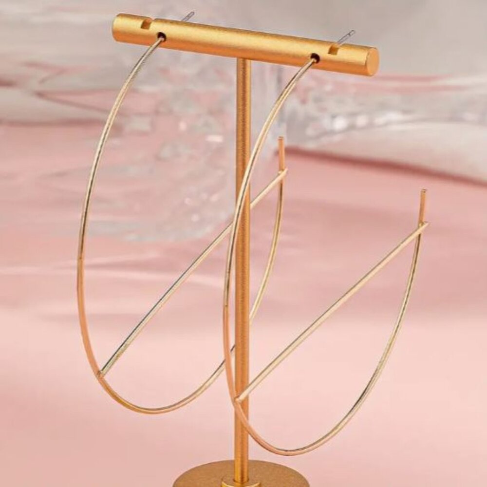 NEW Gold Oversize Geometric Hoop Earrings - Picture 2 of 3